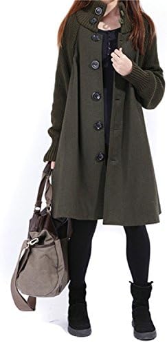 Changde360 Warm Woolen coat female Spring Autumn new women's single-breasted windbreaker winter cloak knit long-sleeved high o-neck trench coat army green 253M Soft
