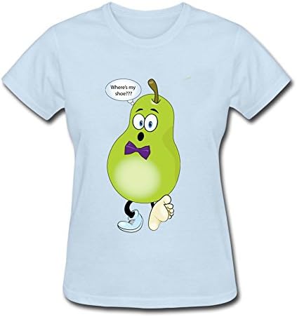 Tee Center Cartoon Pear Where's my Shoes Funny T-shirt for Women Skyblue XXL