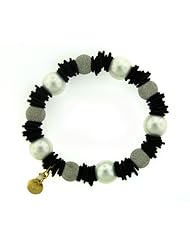 Sterling Silver White and Black Pearl Bangle