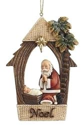 4.5" Kneeling Santa Claus and Baby Jesus "Noel" Christmas Ornament