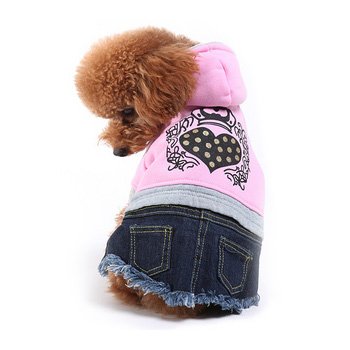 Alfie Couture Designer Pet Apparel - Alisa Hooded Denim Dress - Color: Pink, Size: M
