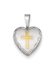 Sterling Silver Gold-plated Cross w/ Scallop Border 12mm Heart Locket