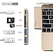 QacQoc USB C HUB Premium Type-C Hub with Power Delivery 2 superspeed USB 3.0 ports, 1 SD memory port, 1 microSD memory port card reader for MacBook 12-Inch, Aluminum Alloy Build (Gold)