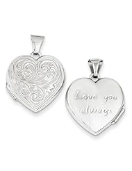 14k White Gold Scrolled "Love you always" Reversible Heart Locket
