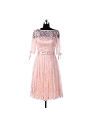 A-line Bateau Neck Sweetheart Natural   Waistline Knee Length Short Illusion Lace Prom Dress 