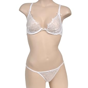 Ladies Eyelash Lace Sexy Vintage Lingerie Two Way Adjustable Sheer Bra and Thong Panty Set