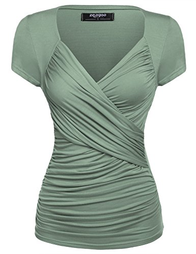 Zeagoo Women's Cross-front V Neck Ruched Cap Sleeve Blouse
