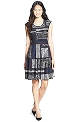 Round Neck Cap Sleeves Cotton/Nylon/Rayon/Knit Fitted General Print Fit-and-Flare  Dress