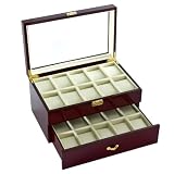 Diplomat 31-57714 Cherry Wood Finish with Clear Top and Cream Leather Interior 20 Watch Storage Case