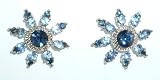 Blue Crystal Flower Clip Earrings