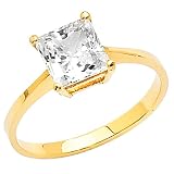 14K Yellow Gold Princess-cut 1.25 CT Equivalent CZ Cubic Zirconia Ladies Solitaire Wedding Engagement Ring Band