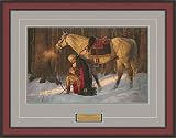 The Prayer At Valley Forge George Washington Praying Historic Art Print by Arnold Friberg 27X21 Overall Framed Size Mahogany Frame with Washington Quote