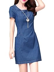 Above the Knee Cap Sleeves Tank Denim  Dress