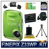 Fujifilm FinePix Z33WP Digital Camera (Green), Waterproof to 9.8', 10 MP, 3x Optical Zoom, 2.7 LCD, Deluxe Carrying Case, 2 Year Warranty, 8 GB SD Card, 660mah Battery, 3pc. Lens Cleaning Kit, SD Card Reader, Mini Table-top Tripod