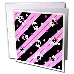 Janna Salak Designs Gothic - Cute Pink Skull and Hearts Print - Greeting Cards-6 Greeting Cards with envelopes