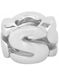 De Buman Sterling Silver Letter S Charm Bead-fits Pandora, Troll & Chamilia European Charm Bracelets