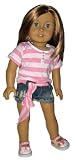 Yellow Sneakers, Stripe Top, Distressed Denim Shorts, and Belt. Fits 18