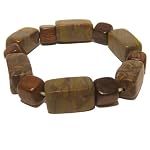 Chrysanthemum Stone Bracelet 01 Stretch Wood Brown Volcanic Gemstone Healing