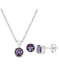 2.70 Carat Amethyst Round Shape .925 Sterling Silver Earring & Pendant Set