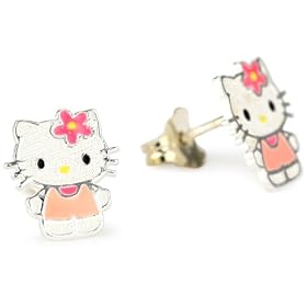 Hello Kitty Girl's Sterling Silver Enamel Stud Earrings and Gift Box: Jewelry