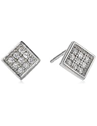 Sterling Silver Micro Pave Cubic Zirconia Diamond Shape Post Earrings