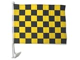 CAR FLAG: Black &amp; Yellow Checkered, 12" x 18" High Quality Polyester Car Flag