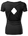 Doublju Women Short Sleeve Deep V Neck Trendy Open Back Wrap T shirt