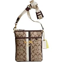 AUTHENTIC COACH HERITAGE STRIPE SIGNATURE SWING PACK 42385 (Khaki/Mahogany)