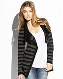Foldover Cowl Cardigan - BLACK/GREY/ECRU (L)