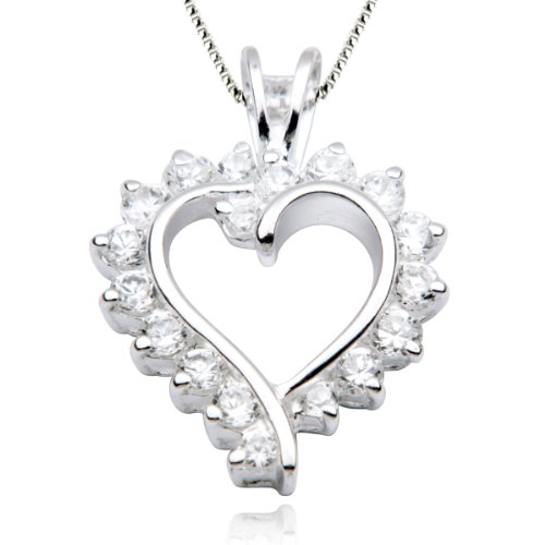 41FeYfiAXxL SS CZ Heart Pendant Necklace on 18 Chain
