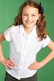 2 Pack Girls Easy to Iron Revere Collar Blouses with Cap Sleeves