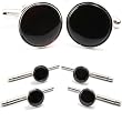 Silver and Onyx Stud Set with Matching Cufflinks