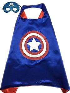 Superhero or Princess CAPE & MASK SET Kids Childrens Halloween Costume (Blue & Red (Captain America))