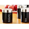 Premier Housewares Black Enamel Tea, Coffee and Sugar Canisters with Silver Lid and Word Detail, Set of 3