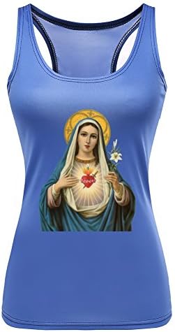Kelisa Girls Tank Virgin Mary 3D Sleeveless Royal Blue Tee Shirt