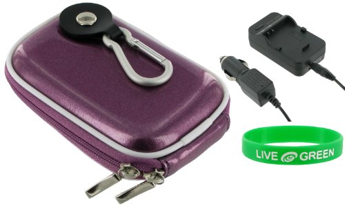 2n1 Hard Shell Case (Candy Lilac) and EN-EL10 AC DC Charger for Nikon Coolpix S220 Digital Camera Graphite Black