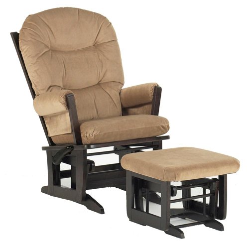 Dutailier Round Back Cushion Design Modern Glider Multiposition, Recline and Ottoman Combo, Light Brown