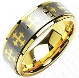 Iron Cross Tungsten Ring Gold Plated 8MM Wide