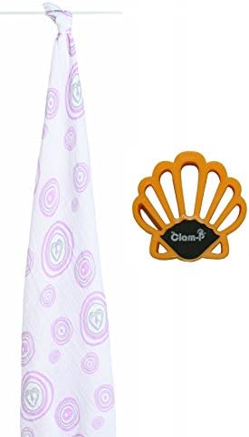 Aden + Anais Bundle: Hayden's Heart "Have a Heart" Single Muslin Swaddle Blanket + 2 Clam-p Stroller Blanket Clips in Orange