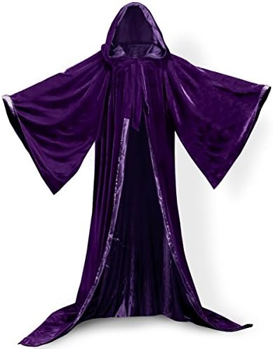 PingFeng Wizard Robe Velvet Hood Cloak Wicca LARP Goth Costume Purple-Purple XXL