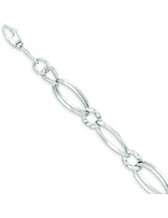 14K White Gold Polished and Textured Hollow w/ext. Bracelet 7 Inches