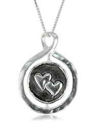 Sterling Silver Satin Finish "Two Hearts One Love" Reversible Pendant Necklace with Hearts, 18"