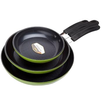 Set A Shopping Price Drop Alert For Ozeri ZP1-3P 3 Piece Green Earth Frying Pan Set with Textured Nonstick Ceramic Coating from Germany - 100% PTFE and PFOA Free