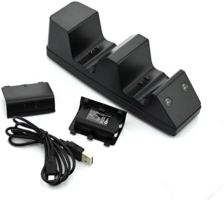 LeisureC Minimalist Style Dual USB LED Dual Controller Charger Charging Dock Station + 2 1200Mah Rechargeable Battery for Microsoft X-ONE Xbox One Wireless Controller Charger