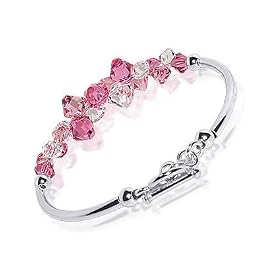 SCBR010 Sterling Silver Pink & Clear Swarovski Crystal Bracelet 7.5" With Toggle Clasp