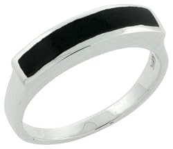 1/4" (7mm) wide Sterling Silver Ring with Jet Stone
