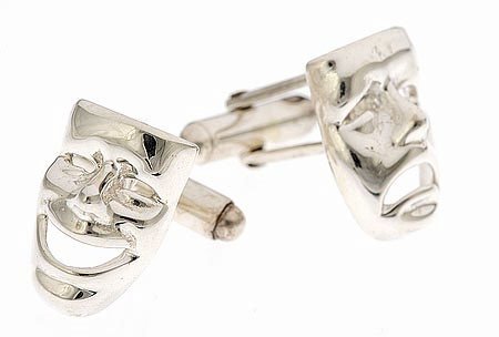 Handmade sterling silver drama mask comedy/tragedy cufflinks with presentation box. Crafted in the U.S.A