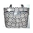 Coach Signature Pleated Gallery Tote Handbag Black/White Silver 14670