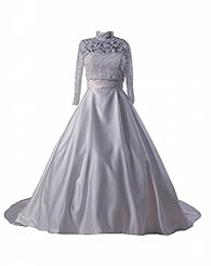 Satin General Print Elasticized   Waistline Belted Lace Wedding Dress  with a Chapel Train 