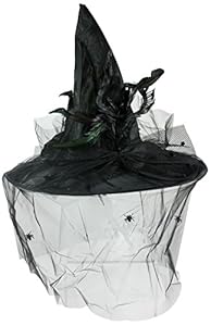 All Black Victorian Witch Hat w/ Roses & Netting [70640A]